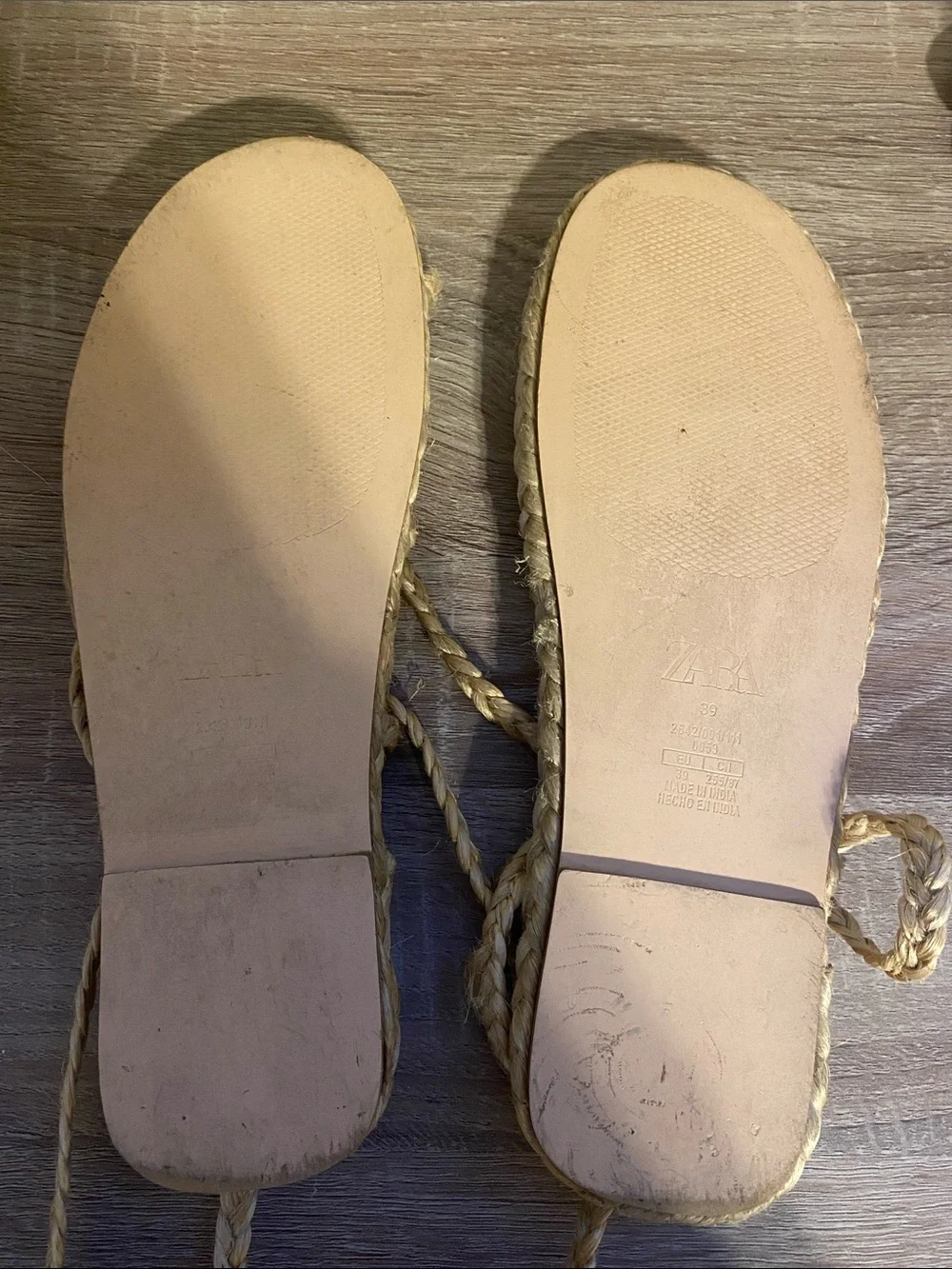 Zara Natural Braided Ankle-Tie Flat Sandals - Picture 7 of 8